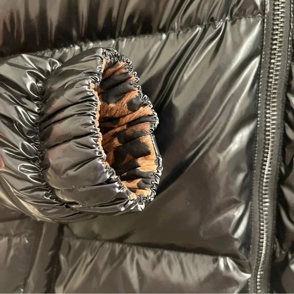 Alice + Olivia Durham black leopard print reversible puffer jacket size small - Picture 8 of 14